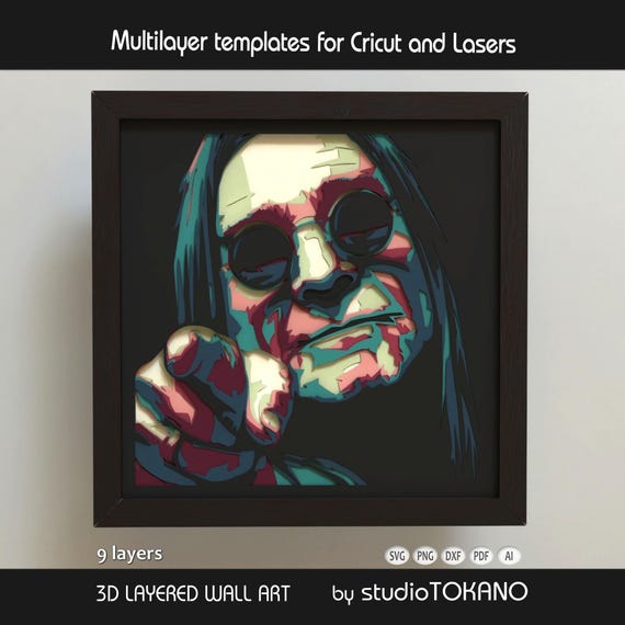 Laser Cut Shadow Box Ozzy Osbourne SVG | Multilayer Rock Icon Papercut Template | 3D Layered Mandala File Cricut, Glowforge, Xtool Wall Art