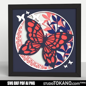 Couche 3D SVG pour CRICUT ! Boîte à ombres papillon multicouche. Papier cartonné de taille standard, modèle de découpe de papier en couches pour Silhouette, CNC, laser