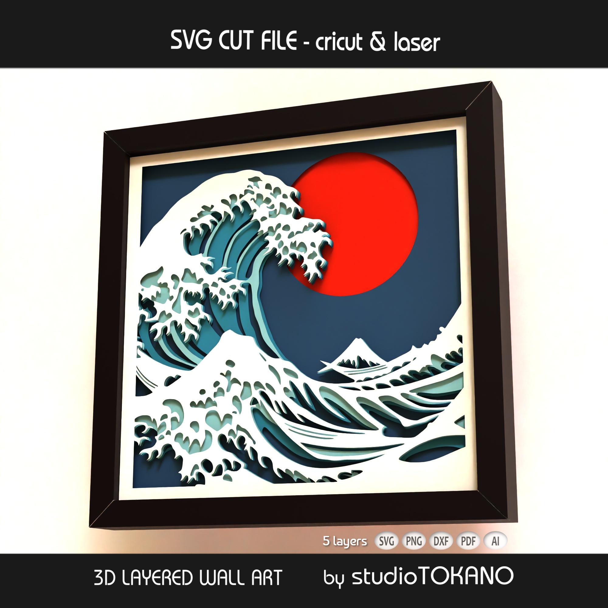 Great Wave Shadow Box SVG | 5 Layer 3D Japanese Wave Papercut | Cricut ...