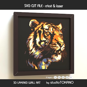 Tiger Shadow Box SVG / Carta tagliata a 6 strati con animali selvatici in 3D / File tagliato a laser e Cricut / Cartoncino multistrato
