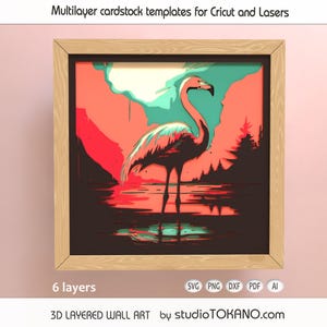 3D überlagerte SVG Flamingo CRICUT - Wendekreis Shadow Box - Laser geschnittene Mandala-Wand-Kunst - Glowforge Xtool Hauptdekor - mehrschichtige Karton-Schnitt-Datei