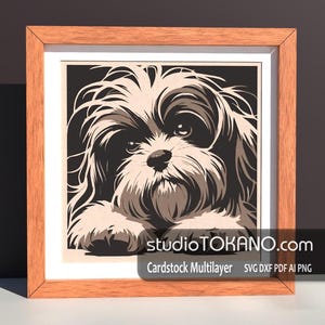 Couche 3D SVG pour CRICUT ! Boîte d'ombre multicouche moelleuse pour chien mignon. Papier cartonné de taille standard, modèle de découpe de papier en couches pour la silhouette, laser