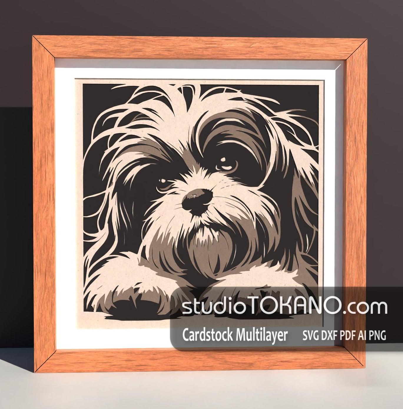 3D layer SVG for CRICUT! Multilayer Fluffy cute dog Shadow box. Standard size Cardstock, Layered Papercut template for Silhouette, laser