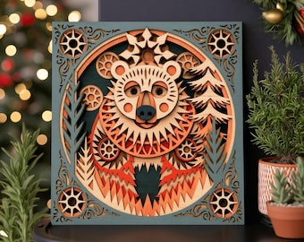 Bear Laser Cut File - 8 Layer Folk Art Bear SVG - Multilayer Woodland Wood Wall Art