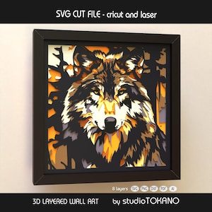 Wolf Shadow Box SVG | 8 Layer 3D Papercut Wildlife Wall Art | Cricut & Laser Cut File | Rustic Cabin Decor