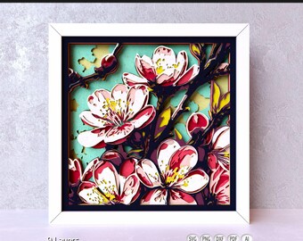 Cherry Blossom SVG Shadow Box | Layered Sakura Papercut File