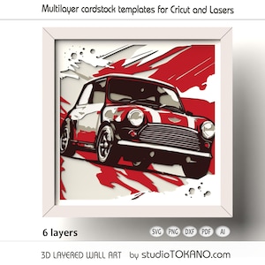 3D layer SVG for CRICUT! Multilayer Mini Cooper Shadow box. Standard size Cardstock, Layered Papercut template for Silhouette, CNC, laser