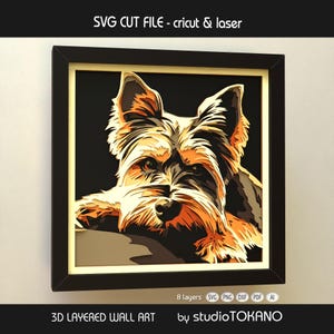 Yorkshire Terrier Shadow Box SVG | 8 Layer 3D Papercut Dog Wall Art | Cricut & Laser Cut File | Yorkie Gift Decor