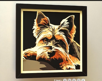 Yorkshire Terrier Shadow Box SVG | 8 Layer 3D Papercut Dog Wall Art | Cricut & Laser Cut File | Yorkie Gift Decor