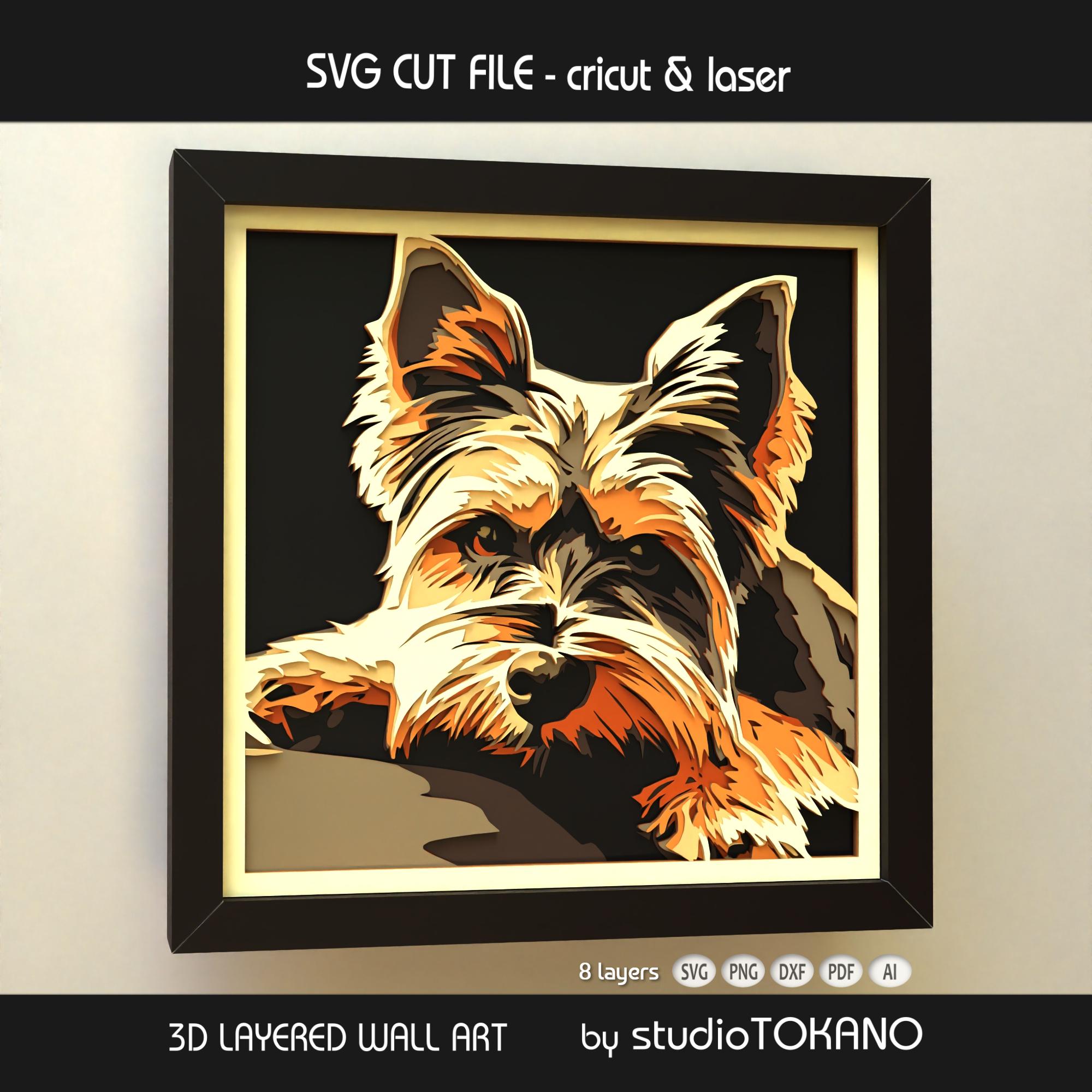 Yorkshire Terrier Shadow Box SVG | 8 Layer 3D Papercut Dog Wall Art ...