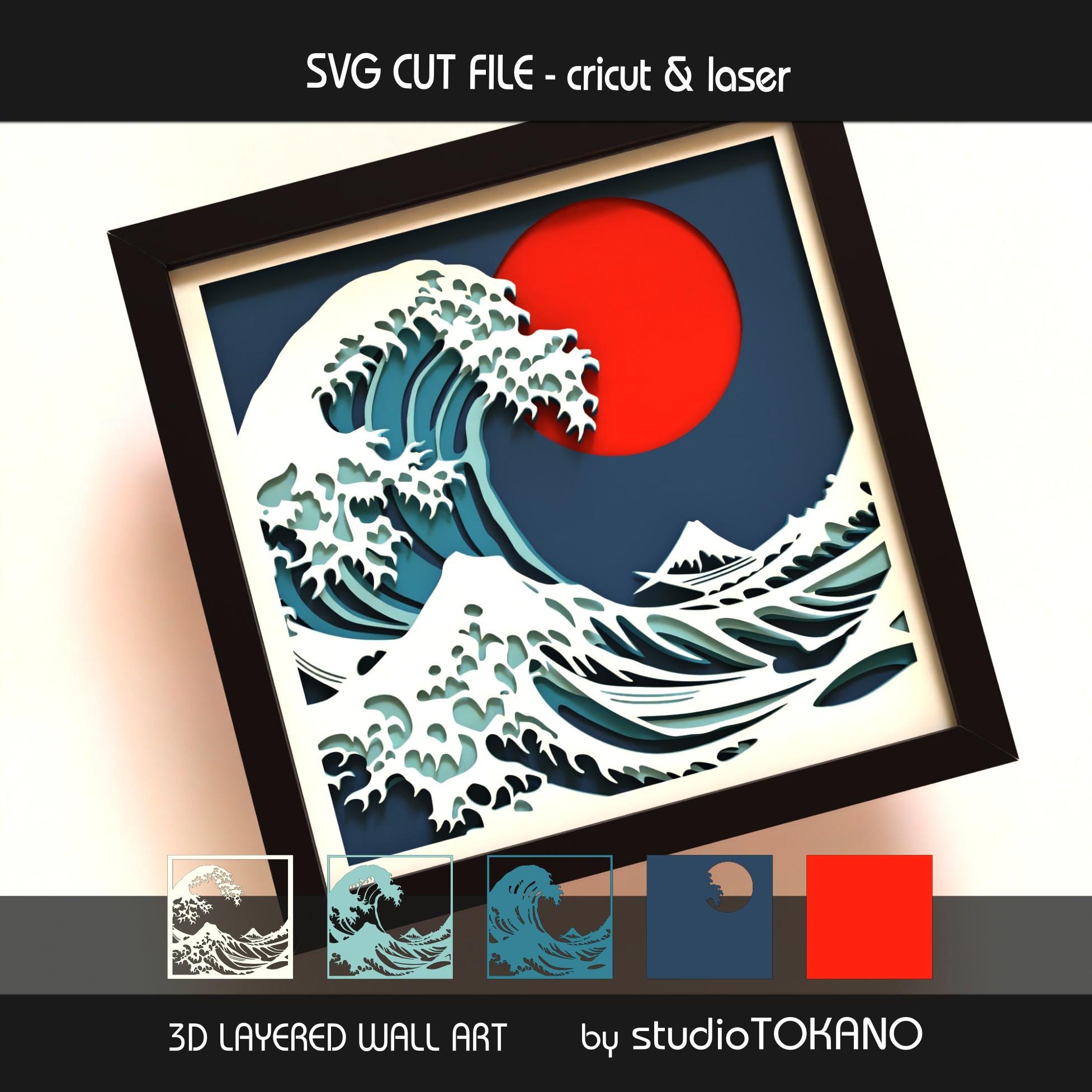 Great Wave Shadow Box SVG | 5 Layer 3D Japanese Wave Papercut | Cricut ...