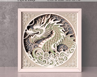 Chinese Dragon Shadow Box SVG | 7 Layer Zodiac Wall Art | Cricut Craft& Laser Cut File | 3D Layered Papercut Template