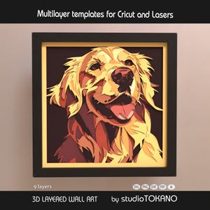 3D Golden Retriever SVG for Cricut, Silhouette, Laser. Layered Cardstock cut file for mandala wall art | Multilayer Papercut Dog Shadow Box