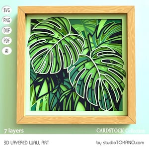 Cartão de mandala 3D multicamadas Cricut Svg Monstera, caixa de sombra de papel recortada para Silhouette, Glowforge, arquivo de corte a laser xtool para arte de parede DIY