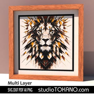 Découpe laser SVG en couches 3D, Lion SVG multicouche, art du mandala en papier cartonné en couches, shadowbox Papercut SVG pour Cricut, Silhouette, Glowforge