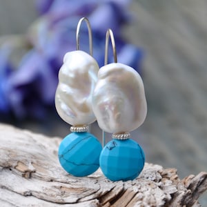 Baroque Pearl Turquoise Earrings: Silver Statement Bridal Jewelry