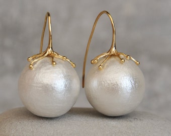 Large lightweight earrings Extremely large earrings Pearl dangle earrings Cotton ball earrings Large pearl earrings