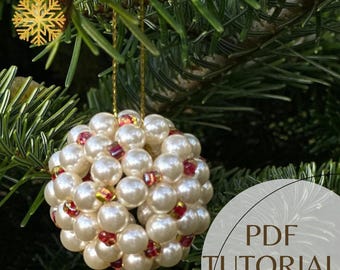 Beaded Christmas Ornament DIY. Tutorial with Pattern Beaded Ball. Easy Holiday Project. Beading Sphere Beginner Pendant Beadwork Instruction