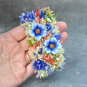 Floral Cuff Bracelet: Handmade Glass Flower & Pearl Statement Jewelry
