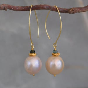 Peach Pearl Dangle Earrings: Bridal Statement Jewelry
