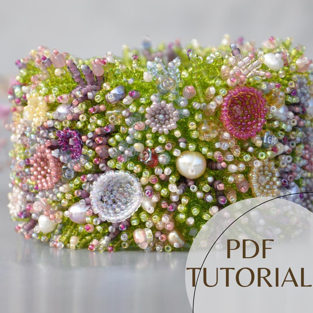 Flower Beaded Bracelet Tutorial – Wide Cuff Peyote Pattern PDF for Jewelry Makers