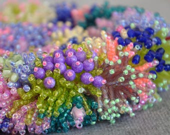 Colorful Beaded Bib Necklace: Rainbow Statement Jewelry, Haute Couture