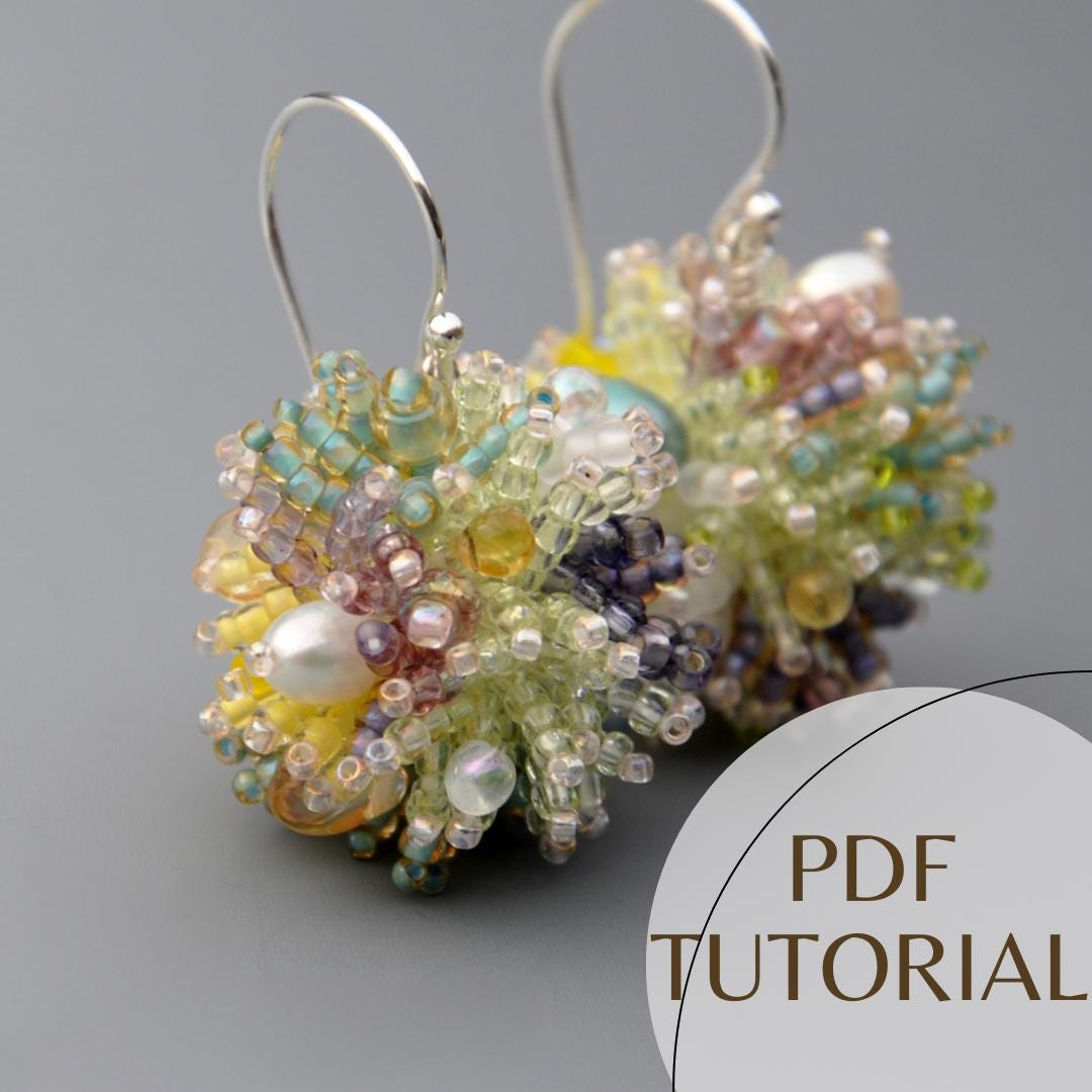 Beading Tutorial Beaded Ball Earrings. Seed Beads Bead for Necklace or Bracelet. Full Explanation Pattern. Step by Step Creation. PDF DIY