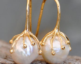 Baroque Pearl Drop Earrings for Courthouse Wedding • Civil Bride Jewelry
