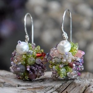 Ball Gemstone Dangle Earrings. Statement Jewerly for Special Occasion. Spring Modern Pearl Green Orb Nature inspired Woman Accessory XX