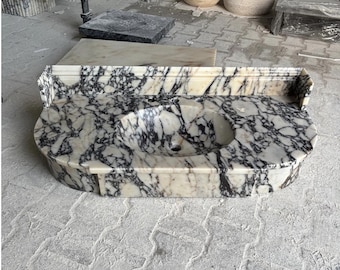 Calacatta Viola Marble Wall Mount Sink – Classical Bathroom Washbasin with Backsplash