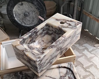 Calacatta Viola Small Corner Sink, Bathroom Sink, Marble Sink, Calcutta Stone Sink with Faucet Hole