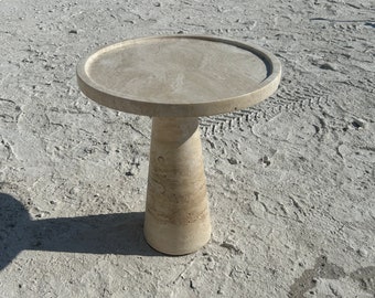 Travertin Beistelltisch - Marmor Couchtisch - Eleganter, zeitgenössischer runder Stein Couchtisch