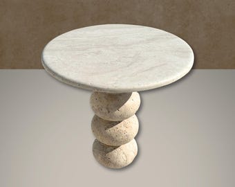 Honed Travertine Sphere Leg End Table – 20" Round Side Table