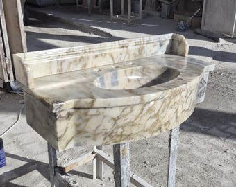 Calacatta Gold Wall Mount Marble Sink with Backsplash