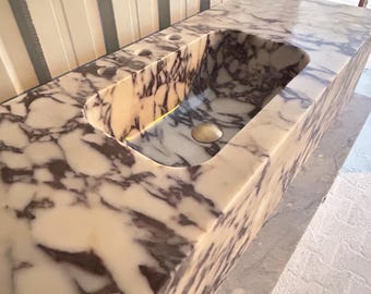 Calacatta Viola Marble Wall Mount Sink - 47" Right Corner Vanity