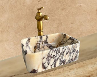 Calacatta Viola Marble Vessel Sink, Small Rectangular Bathroom Vanity Top