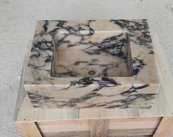 Hand-Carved Calacatta Viola Marble Wall Mount Sink