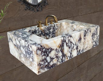 Viola Marble Sink - Calacatta Wall Mount Sink Bathroom Sink - Antique Marble Floating Vanity For Farmhouse