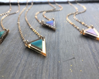 Glitter and gold sunset triangle Pendant