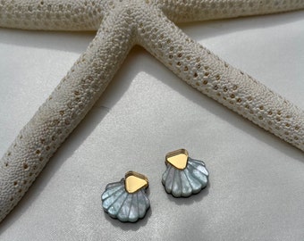 Nautical seashell earrings, mermaid earrings, cute shell studs, pastel shell earrings