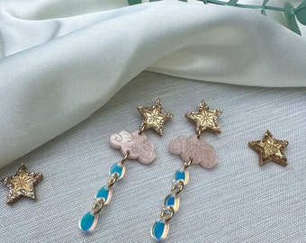 Celestial Star Cloud Earrings: Iridescent Raindrop Dangle Jewelry