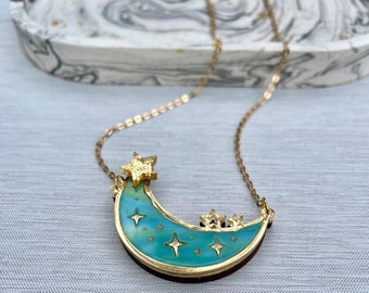 Luna, celestial moon and stars Necklace.