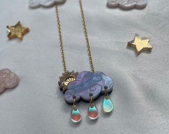 Sunbeam necklace, raincloud necklace, raindrop necklace, Cloud necklace, cute jewellery, rainbow necklace.