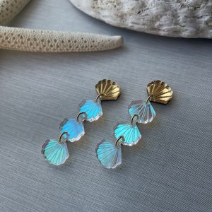 Iridescent Acrylic Seashell Dangle Earrings: Beach Jewelry