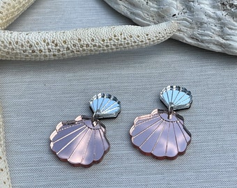 Seashell dangle earrings, silver clam shell earrings, shell jewellery, mermaid earrings.