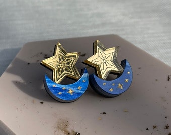 Celestial, moon and stars studs.