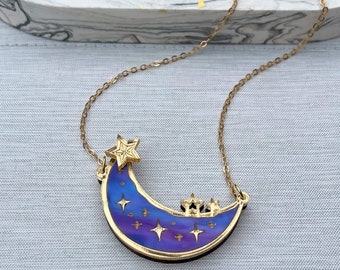 Luna, celestial moon and stars, galaxy Necklace.