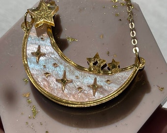 Moon and stars, celestial necklace, Luna moon necklace.