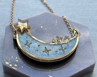 Luna, celestial moon and stars, sparkle Necklace, gold moon necklace.