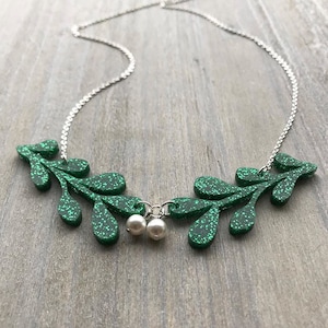 LIMITED EDITION-  Festive, Mistletoe Necklace,Christmas Necklace, christmas jewelry,christmas jewellery, acrylic and pearl necklace.